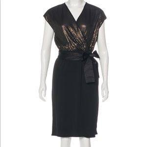 Narciso Rodriguez Gold Sequin Knee-Length Dress with Belt
